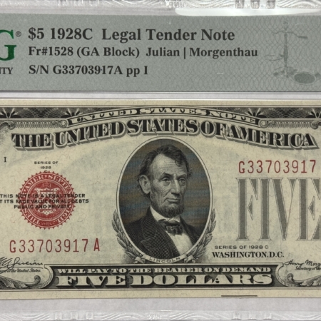 Legal Tender 1928F $5 US RED SEAL LEGAL TENDER NOTE, FR#1531Wi WIDE I – PMG CH UNC 64 EPQ!