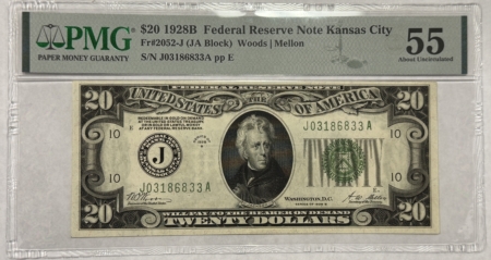 New Store Items 1928B $20 FEDERAL RESERVE NOTE, KANSAS CITY FR#2052-J (JA BLOCK) – PMG AU 55, PQ