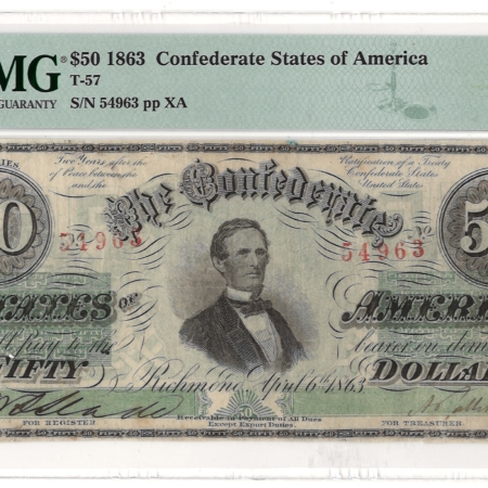 Confederate Notes 1863 $50 CONFEDERATE STATES OF AMERICA, T-57, pp XA, PMG VF-25