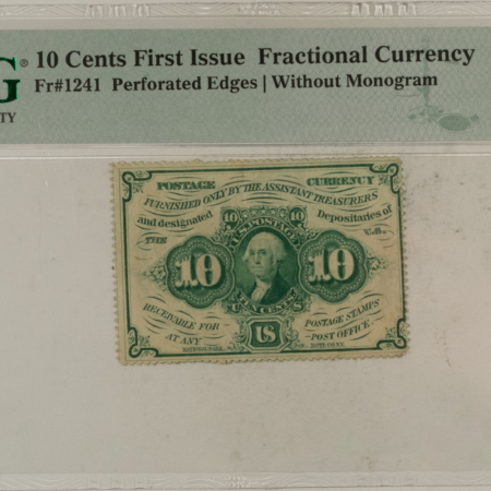 Fractional Currency 10 CENTS 1ST ISSUE FRACTIONAL CURRENCY FR#1241, PERFORATED EDGES – PMG CH/VF-35!