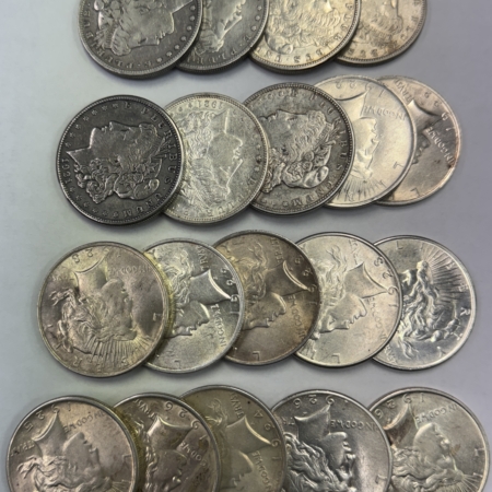 Morgan Dollars 1884-1926 WHOLESALE LOT OF 19 MORGAN & PEACE DOLLARS – DECENT MIXED CIRCULATED